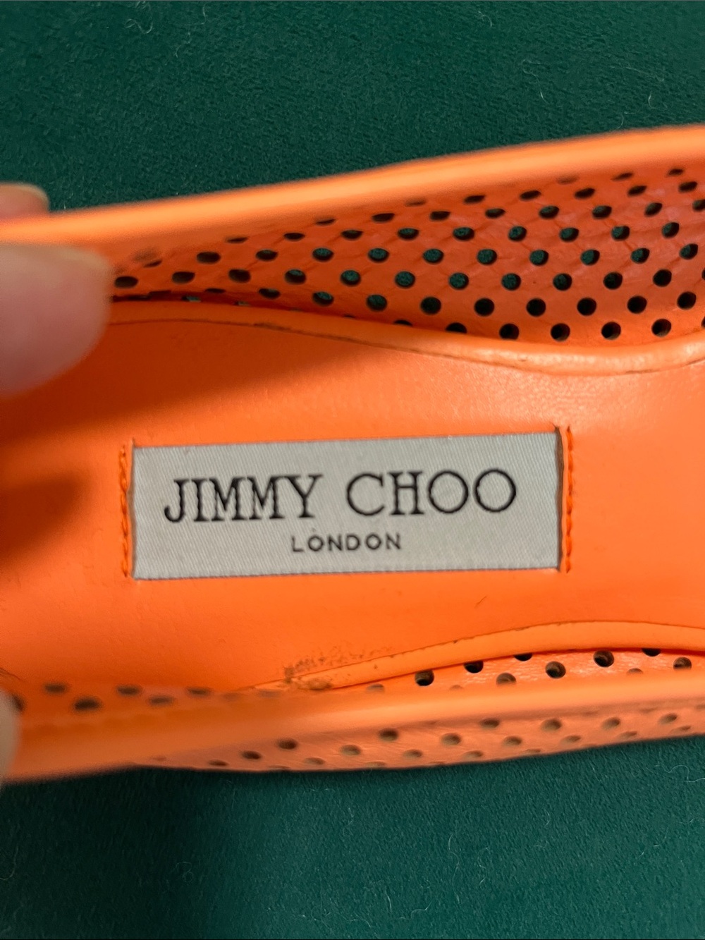 Jimmy Choo Neon Orange Perforated Leather Ballet Flats 37 1/2 - Picture 2 of 11